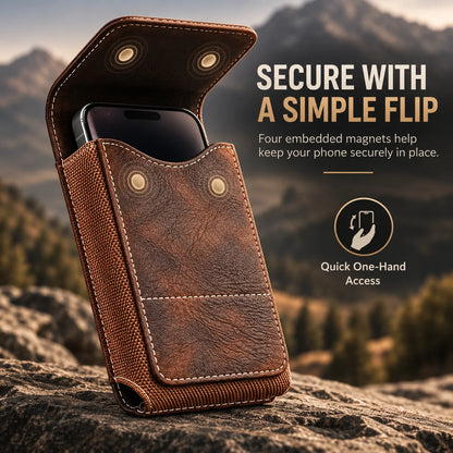 Men’s Waist Phone Pouch with Magnetic Closure, Card Slot & Metal Belt Clip