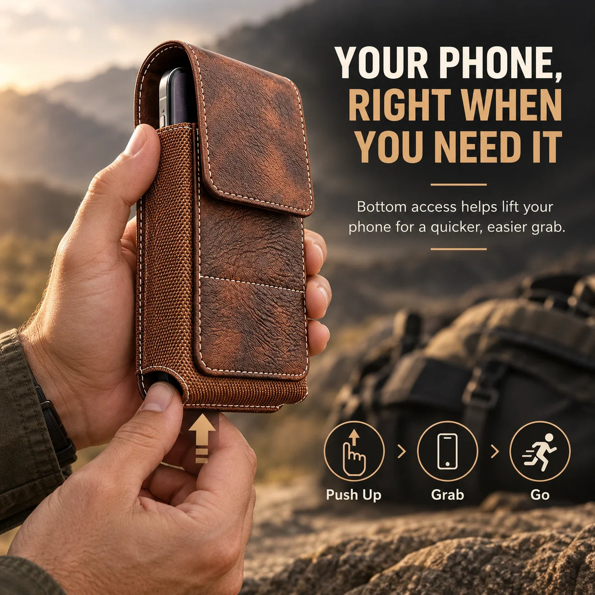 Men’s Waist Phone Pouch with Magnetic Closure, Card Slot & Metal Belt Clip