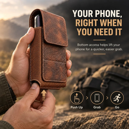 Men’s Waist Phone Pouch with Magnetic Closure, Card Slot & Metal Belt Clip