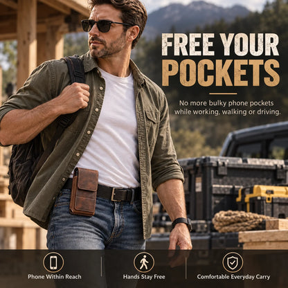 Men’s Waist Phone Pouch with Magnetic Closure, Card Slot & Metal Belt Clip