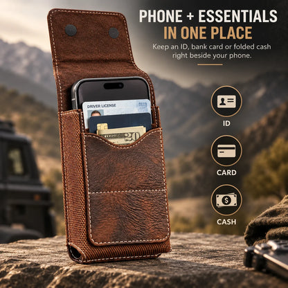 Men’s Waist Phone Pouch with Magnetic Closure, Card Slot & Metal Belt Clip