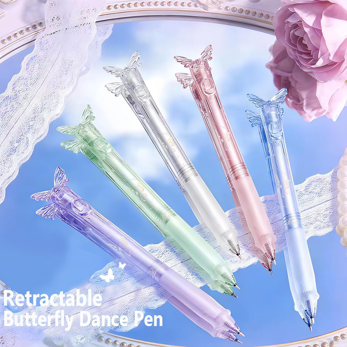 🦋 Butterfly Retractable Gel Pen – 0.5mm Smooth Black Ink | Single or 5-Color Set