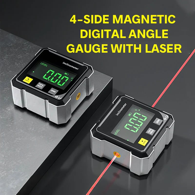 🔧📐 Magnetic Digital Angle Finder with Laser Level, 4-Sided Base for Accurate Carpentry & Construction Measurements ✨