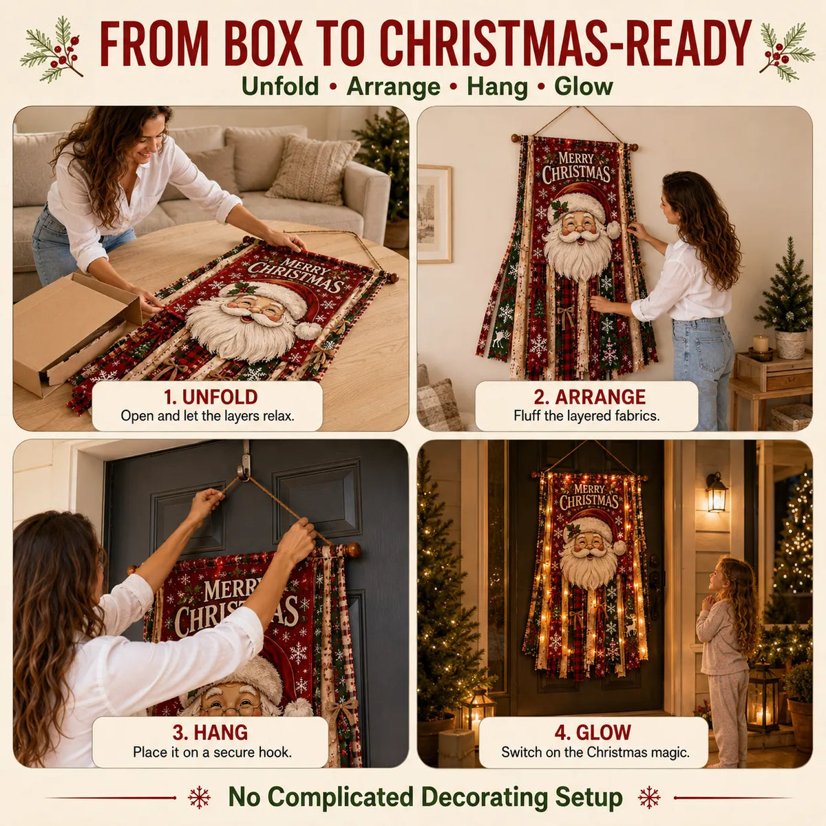 ⏳ Last Day 49% OFF – 🎄Oversized Lighted Christmas Door Hanging Decor Collection | 27 × 50 in Layered Fabric Design with Warm Lights & 5 Festive Character Styles ✨