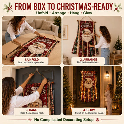 ⏳ Last Day 49% OFF – 🎄Oversized Lighted Christmas Door Hanging Decor Collection | 27 × 50 in Layered Fabric Design with Warm Lights & 5 Festive Character Styles ✨