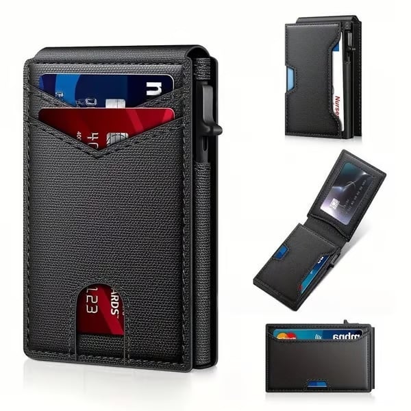 🔥🔥Wallet for Men - with Pop Up Aluminum Case Slim Slots Credit Card Holder RFID Blocking Bifold Minimalist Wallet