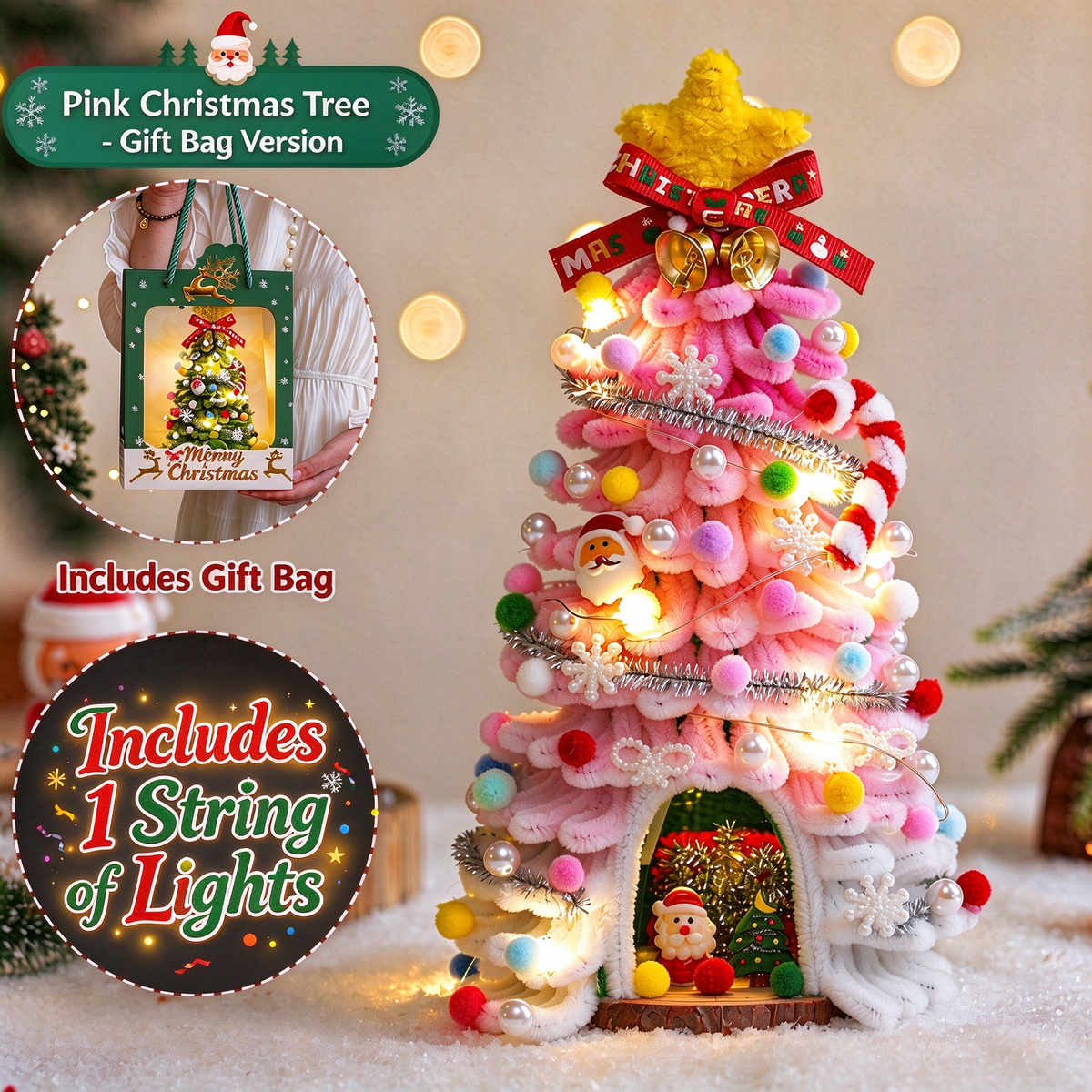 🎄✨DIY Pipe-Cleaner Christmas Tree House Kit with Lights