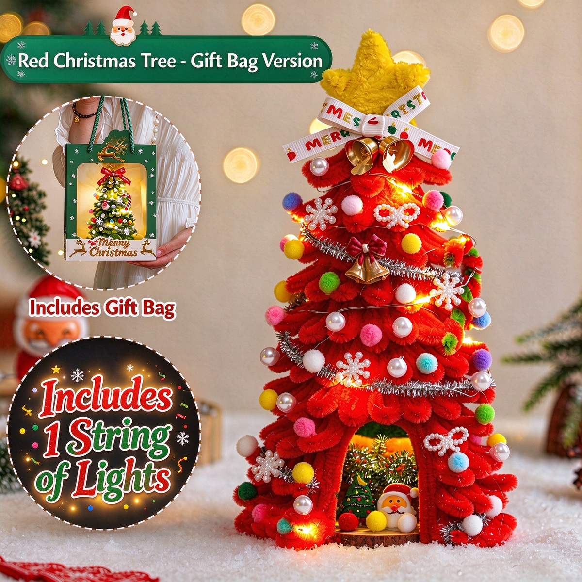 🎄✨DIY Pipe-Cleaner Christmas Tree House Kit with Lights