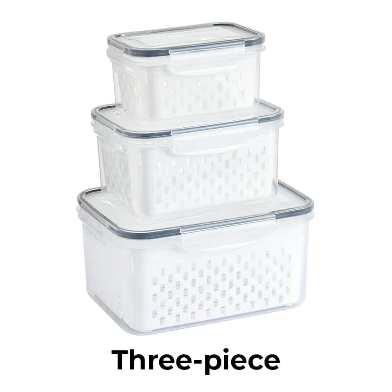 4 in 1 Food Storage Container, Fruit Storage Containers for Fridge, Produce Storage Containers with Lid and Strainer