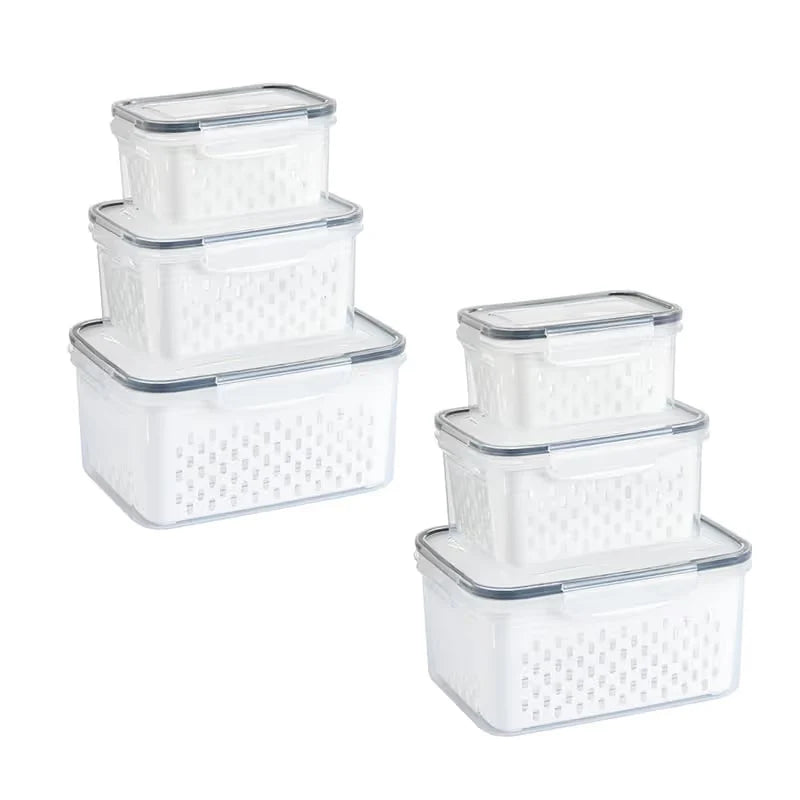 4 in 1 Food Storage Container, Fruit Storage Containers for Fridge, Produce Storage Containers with Lid and Strainer