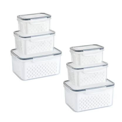 4 in 1 Food Storage Container, Fruit Storage Containers for Fridge, Produce Storage Containers with Lid and Strainer