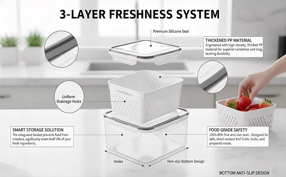 🥗 4-in-1 Fridge Food Storage Container – Keep Groceries Fresh & Organized