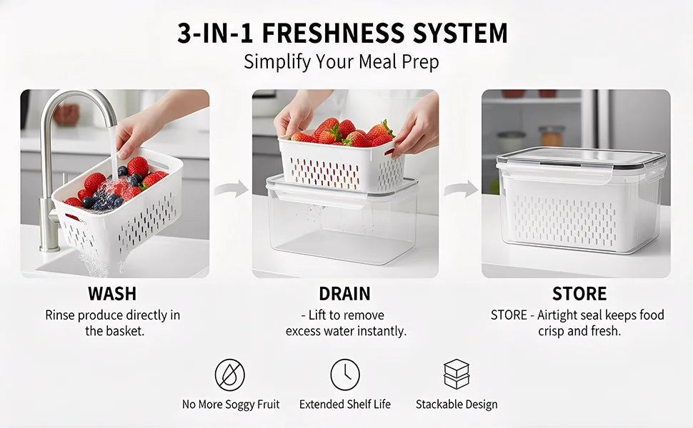 🥗 4-in-1 Fridge Food Storage Container – Keep Groceries Fresh & Organized