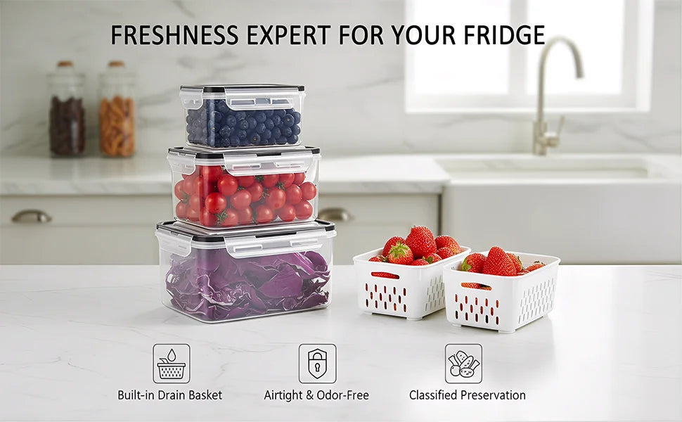 🥗 4-in-1 Fridge Food Storage Container – Keep Groceries Fresh & Organized