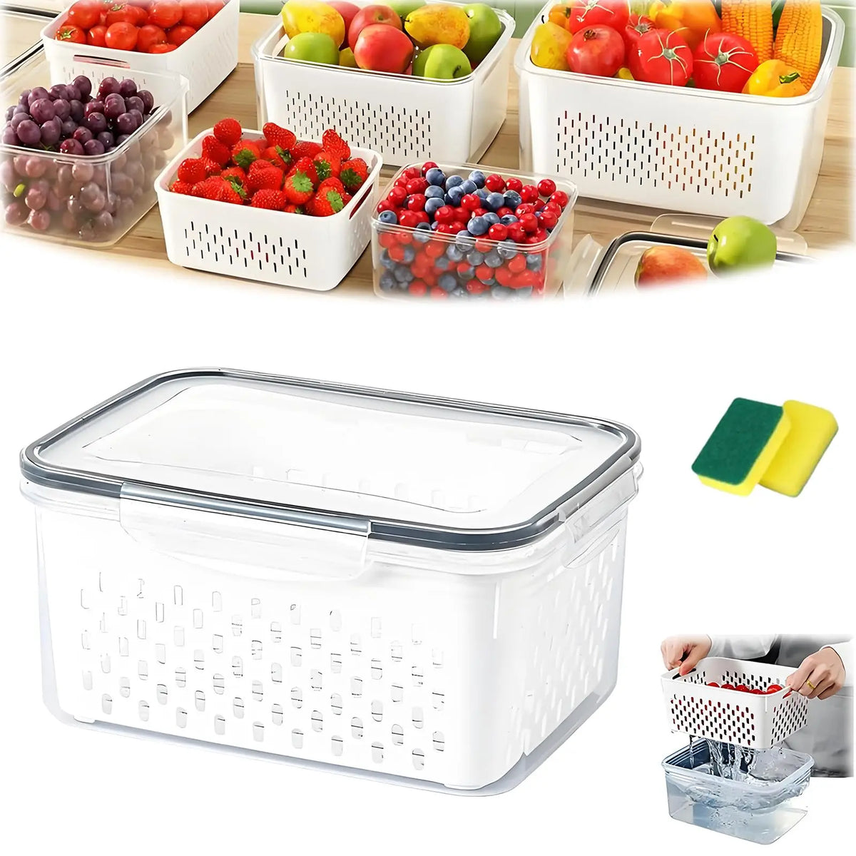 🥗 4-in-1 Fridge Food Storage Container – Keep Groceries Fresh & Organized
