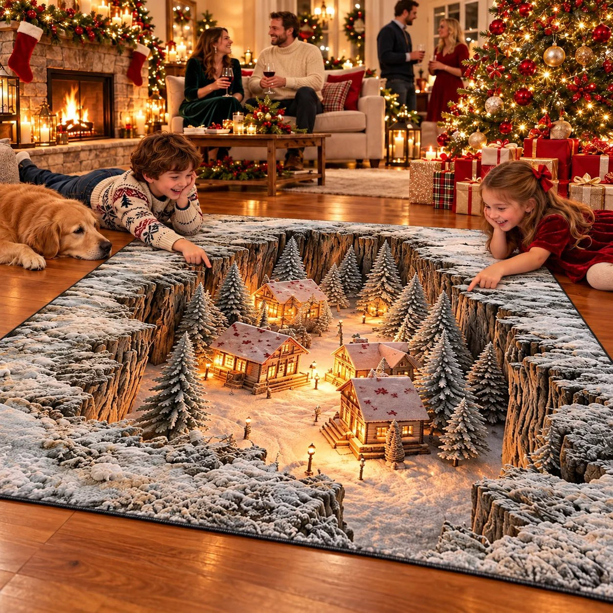 🎉Optical Illusion Christmas Scene Rug | Bring A Hidden Winter Village To Your Floor