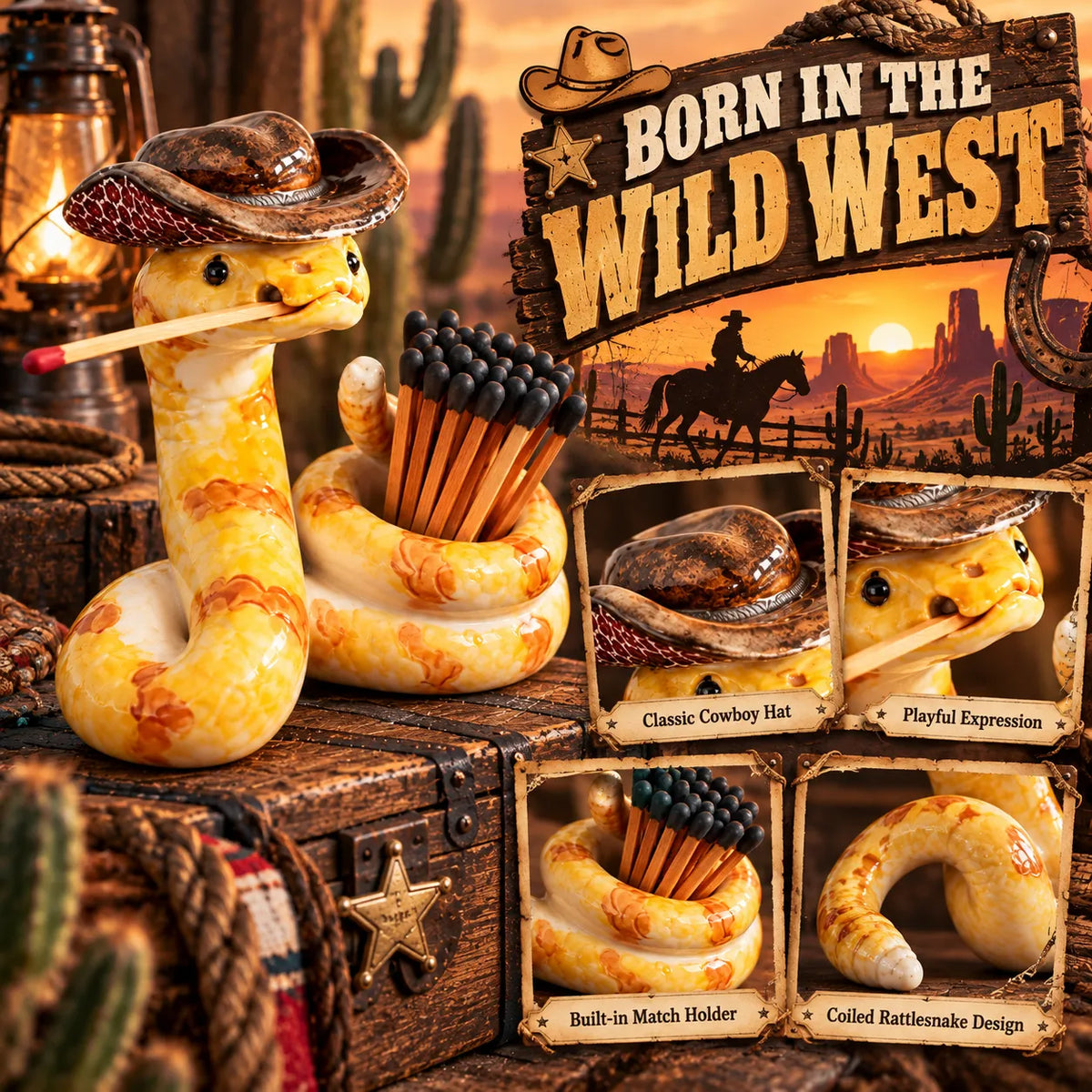 🔥LAST DAY 50% OFF🤠The Cowboy Rattler – Funny Western Match Holder🐍🔥
