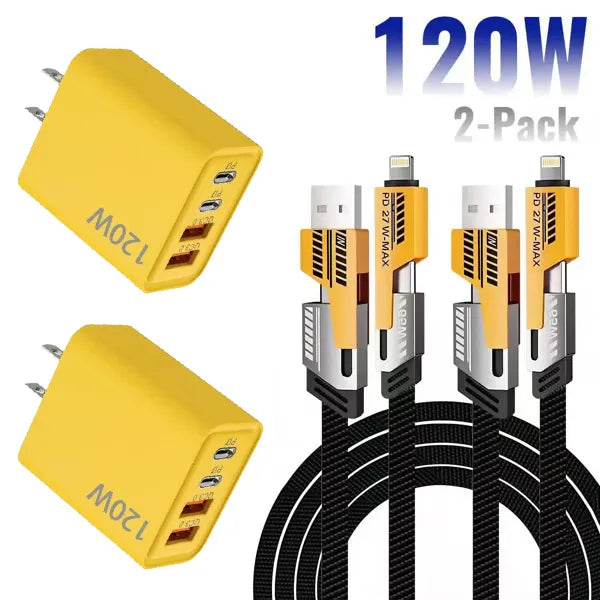 ⚡ Portable Fast Charger Set – Dual-Port USB-C & USB-A Adapter + 4-in-1 Cable