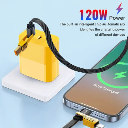 ⚡ Portable Fast Charger Set – Dual-Port USB-C & USB-A Adapter + 4-in-1 Cable