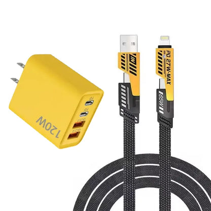⚡ Portable Fast Charger Set – Dual-Port USB-C & USB-A Adapter + 4-in-1 Cable