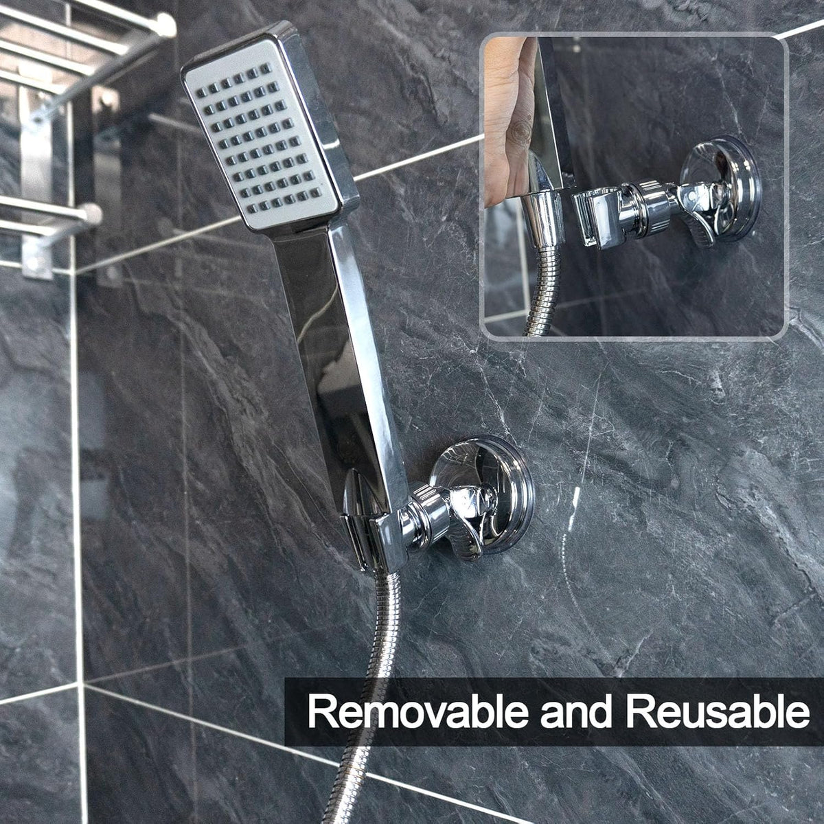 🚿 No-Drill Shower Head Holder – Adjustable Suction Cup Mount