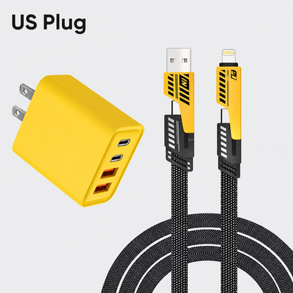 ⚡ Portable Fast Charger Set – Dual-Port USB-C & USB-A Adapter + 4-in-1 Cable