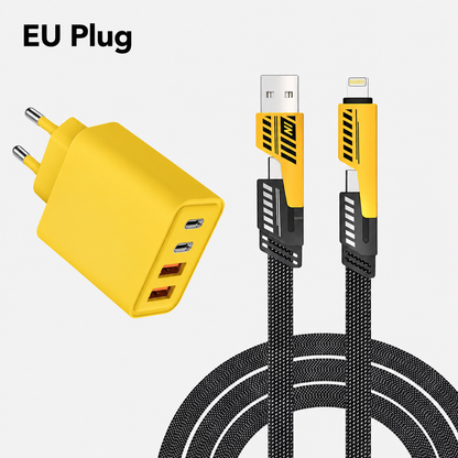 ⚡ Portable Fast Charger Set – Dual-Port USB-C & USB-A Adapter + 4-in-1 Cable
