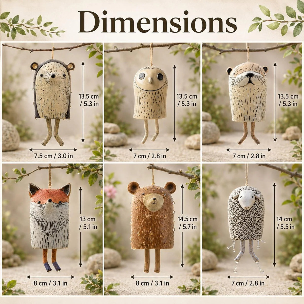 Handmade Whimsical Animal Wind Chime Ornaments
