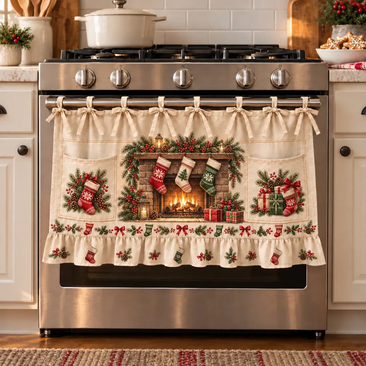 ⏳ Last Day 49% Off – 🎄 Christmas Kitchen Tie-on Skirt | Festive Holiday Designs With Pockets & Ruffled Trim ✨