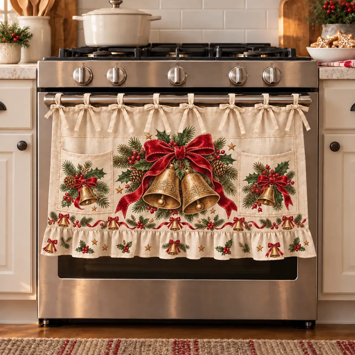 ⏳ Last Day 49% Off – 🎄 Christmas Kitchen Tie-on Skirt | Festive Holiday Designs With Pockets & Ruffled Trim ✨