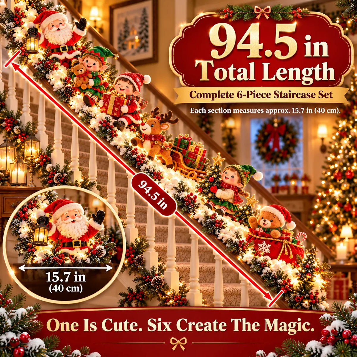 🎅 Santa’s Staircase Workshop™ – Lighted 6-Piece Christmas Stair Railing Decor ⏳