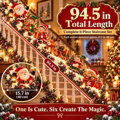 🎅 Santa’s Staircase Workshop™ – Lighted 6-Piece Christmas Stair Railing Decor ⏳