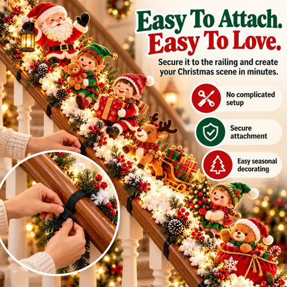 🎅 Santa’s Staircase Workshop™ – Lighted 6-Piece Christmas Stair Railing Decor ⏳