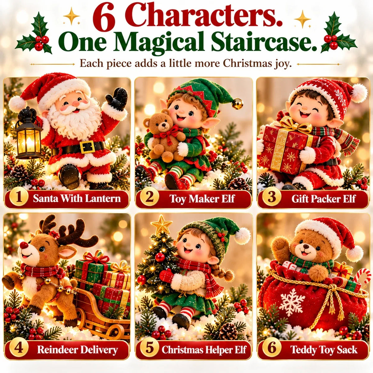 🎅 Santa’s Staircase Workshop™ – Lighted 6-Piece Christmas Stair Railing Decor ⏳