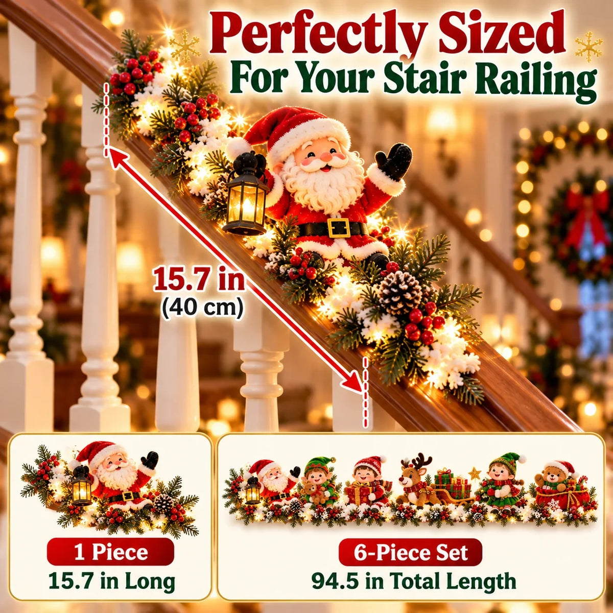 🎅 Santa’s Staircase Workshop™ – Lighted 6-Piece Christmas Stair Railing Decor ⏳