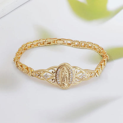📢📢50% OFF & In Stock⏰Elegant Hollow Flower Virgin Mary Bracelet – Filigree Design, Gold Plated, Faith Inspired ✨