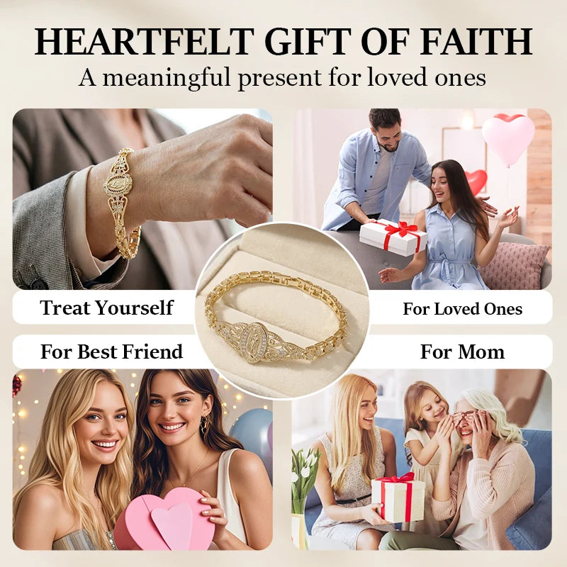 📢📢50% OFF & In Stock⏰Elegant Hollow Flower Virgin Mary Bracelet – Filigree Design, Gold Plated, Faith Inspired ✨
