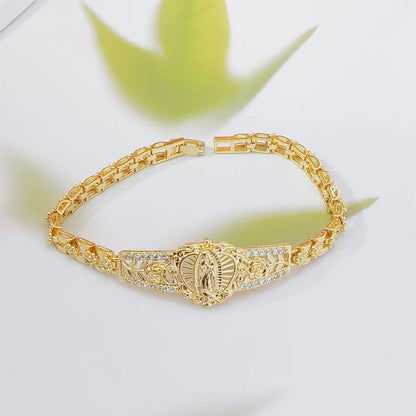 📢📢50% OFF & In Stock⏰Elegant Hollow Flower Virgin Mary Bracelet – Filigree Design, Gold Plated, Faith Inspired ✨