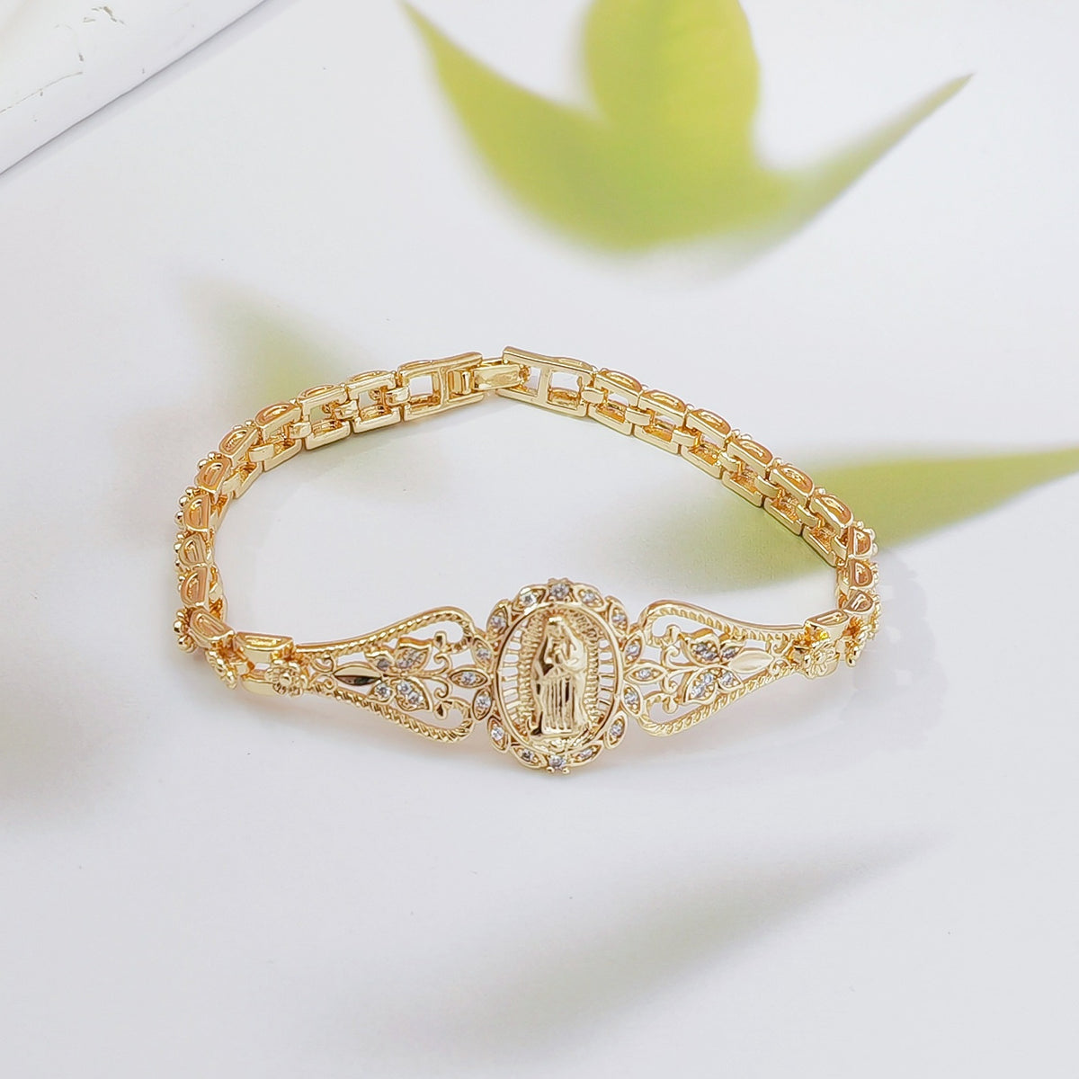 📢📢50% OFF & In Stock⏰Elegant Hollow Flower Virgin Mary Bracelet – Filigree Design, Gold Plated, Faith Inspired ✨