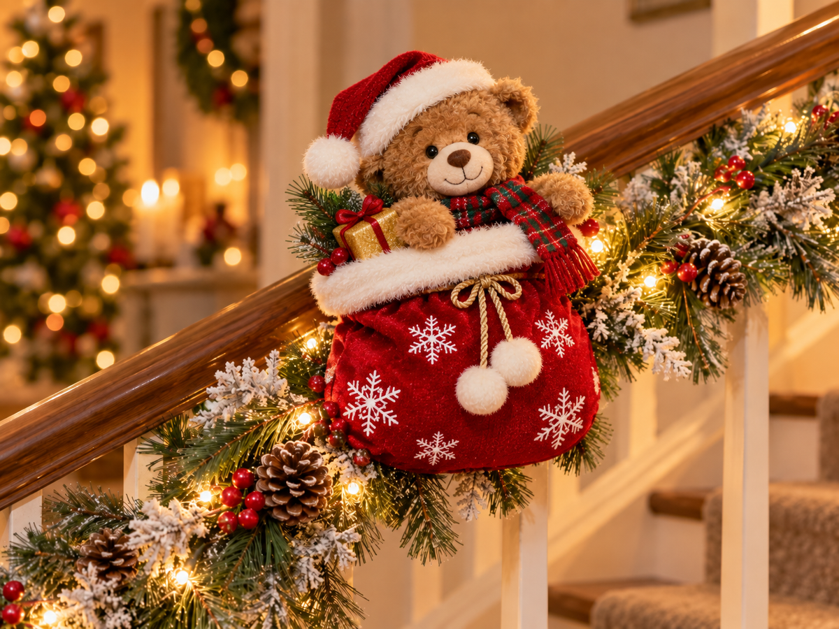 🎅 Santa’s Staircase Workshop™ – Lighted 6-Piece Christmas Stair Railing Decor ⏳