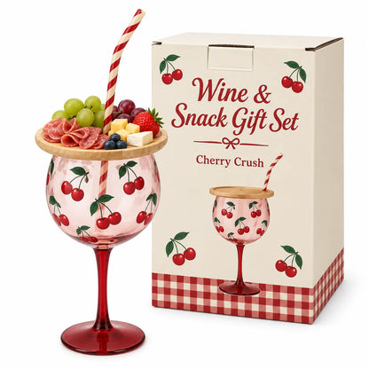 🍷 Sip & Snack Wine Glass Set – Charcuterie Topper with Straw