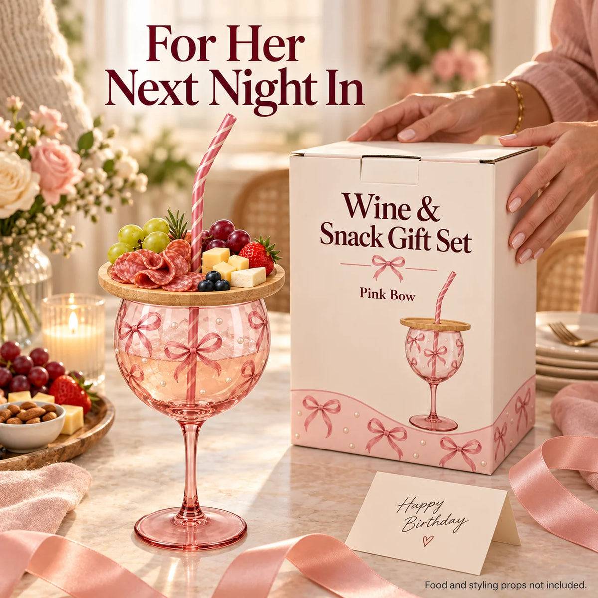 🍷 Sip & Snack Wine Glass Set – Charcuterie Topper with Straw