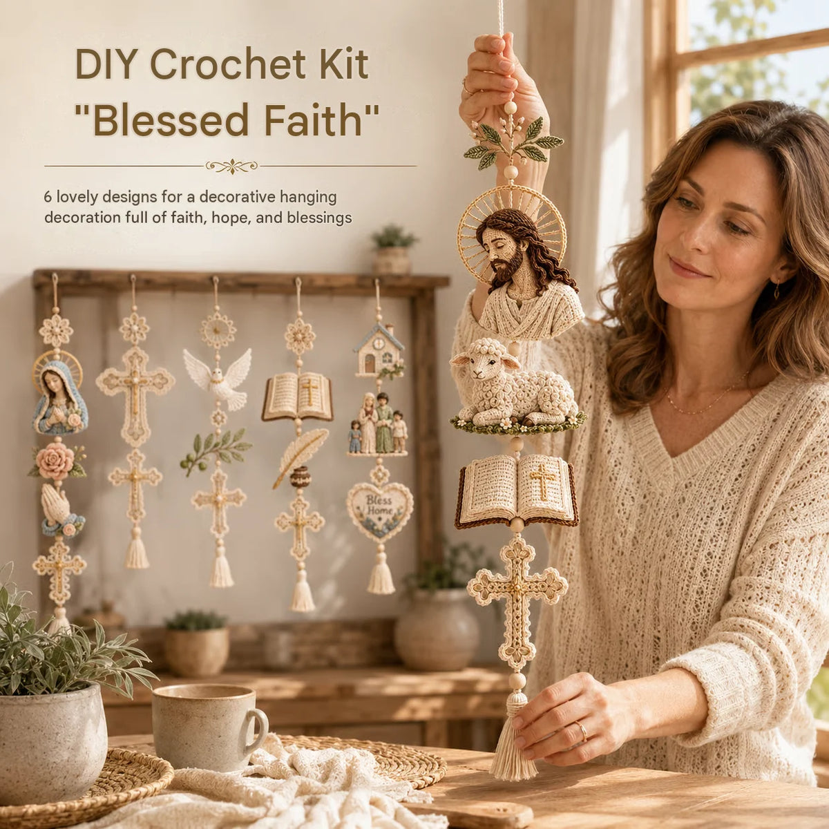 ✝️"Blessed Faith" DIY Crochet Kit – Hanging Decoration