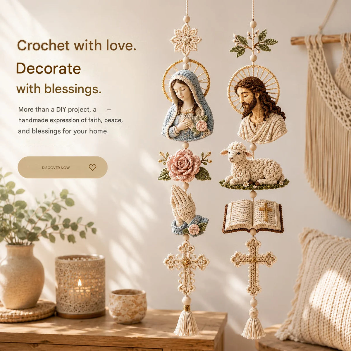 ✝️"Blessed Faith" DIY Crochet Kit – Hanging Decoration