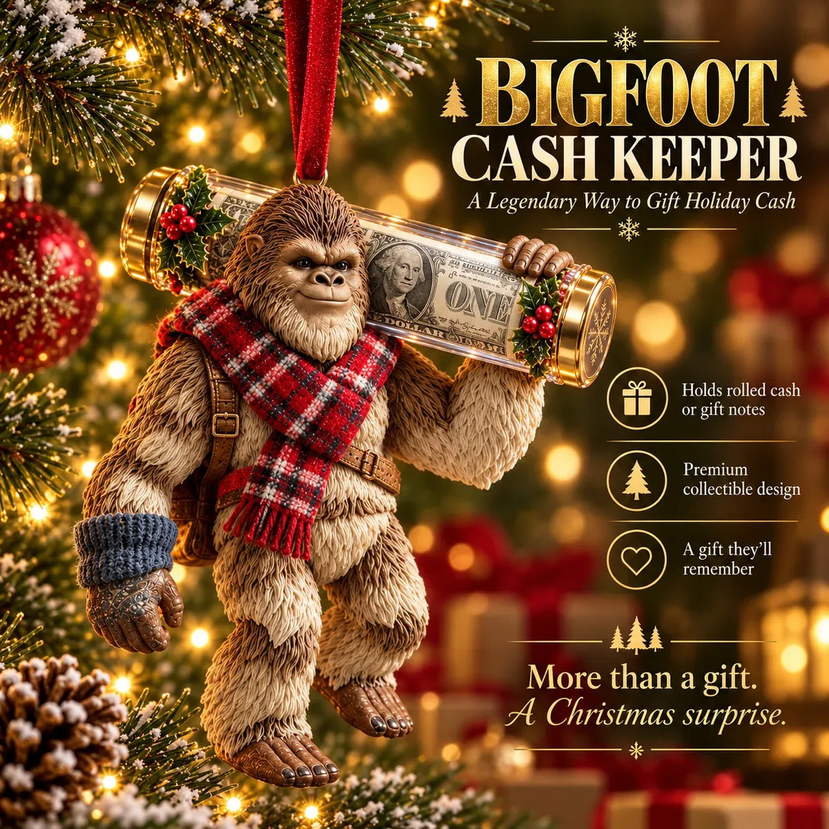 ⏰ LAST DAY SALE 49% OFF! 🎄👣 Bigfoot Christmas Cash Gift Ornament – Fun Holiday Money Holder