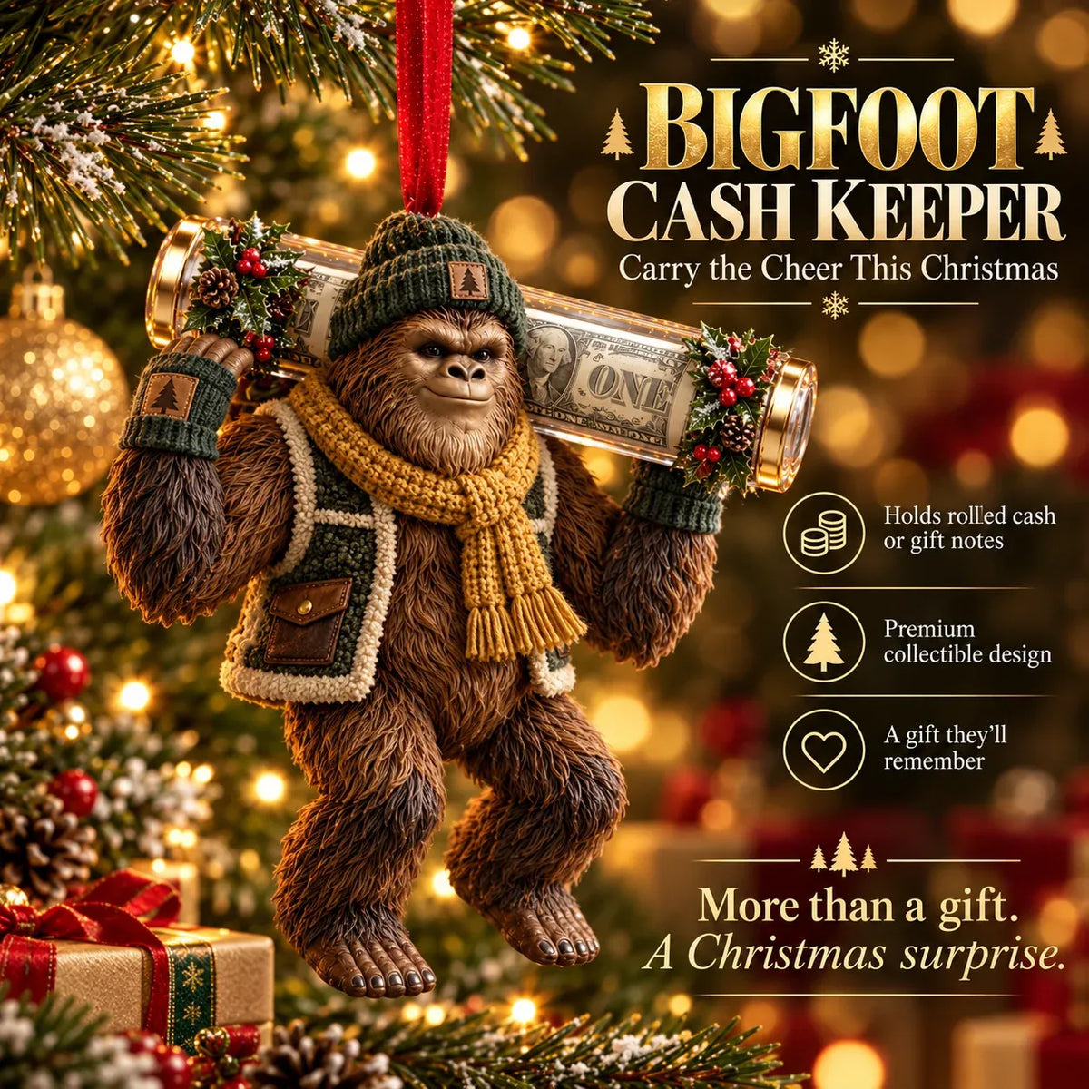 ⏰ LAST DAY SALE 49% OFF! 🎄👣 Bigfoot Christmas Cash Gift Ornament – Fun Holiday Money Holder