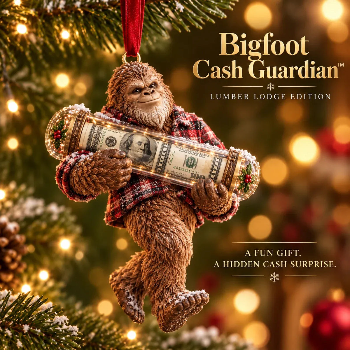 ⏰ LAST DAY SALE 49% OFF! 🎄👣 Bigfoot Christmas Cash Gift Ornament – Fun Holiday Money Holder