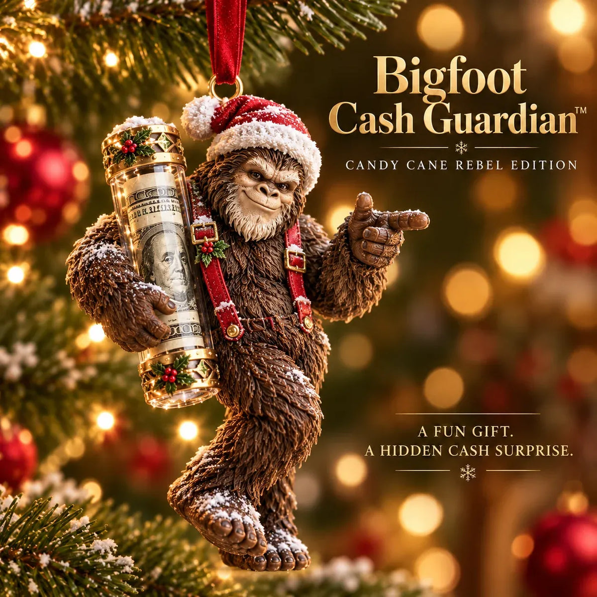 ⏰ LAST DAY SALE 49% OFF! 🎄👣 Bigfoot Christmas Cash Gift Ornament – Fun Holiday Money Holder