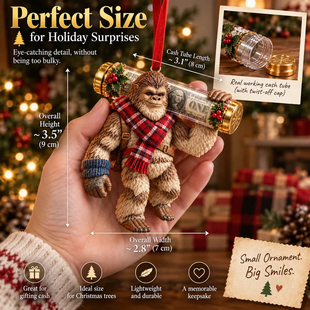 ⏰ LAST DAY SALE 49% OFF! 🎄👣 Bigfoot Christmas Cash Gift Ornament – Fun Holiday Money Holder