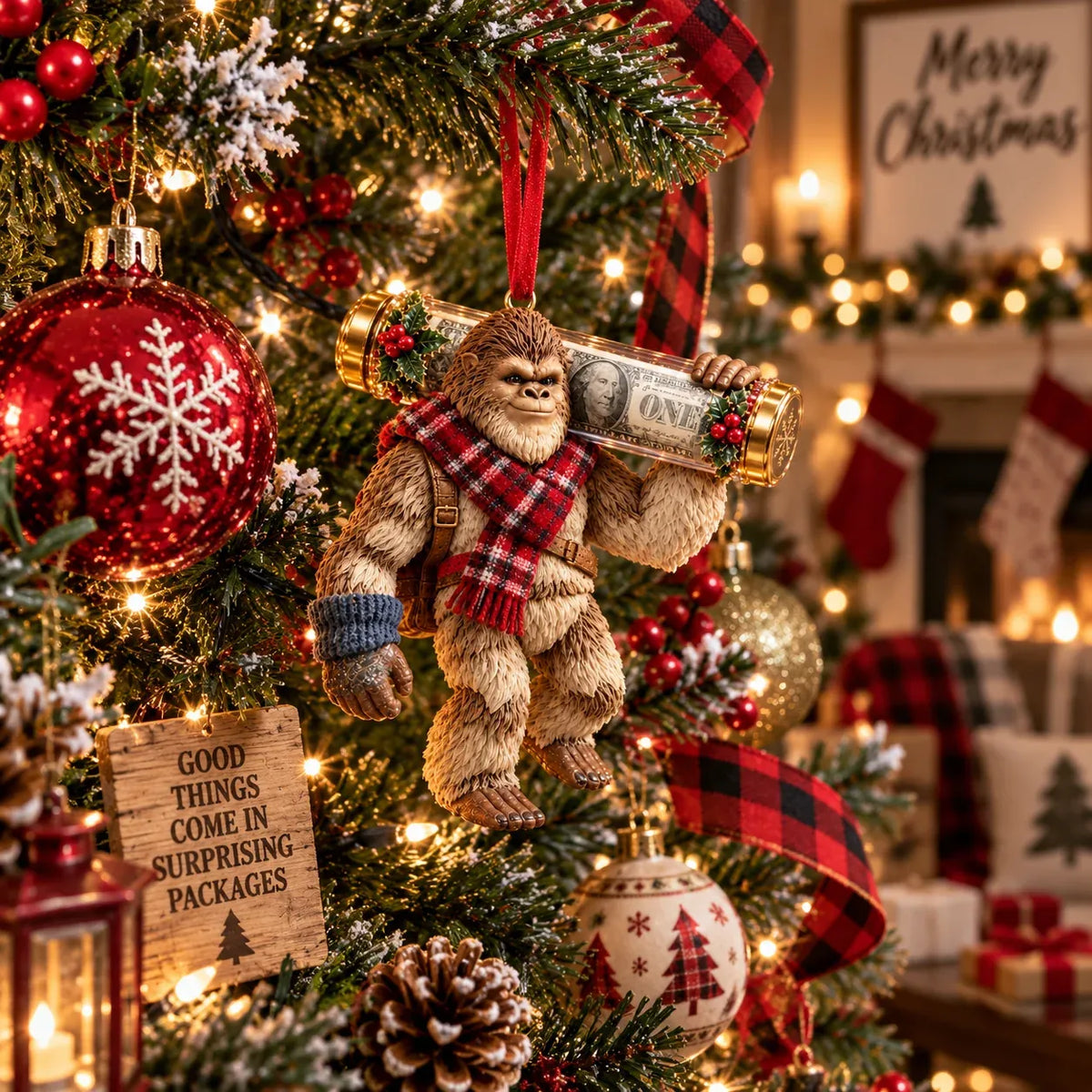 ⏰ LAST DAY SALE 49% OFF! 🎄👣 Bigfoot Christmas Cash Gift Ornament – Fun Holiday Money Holder